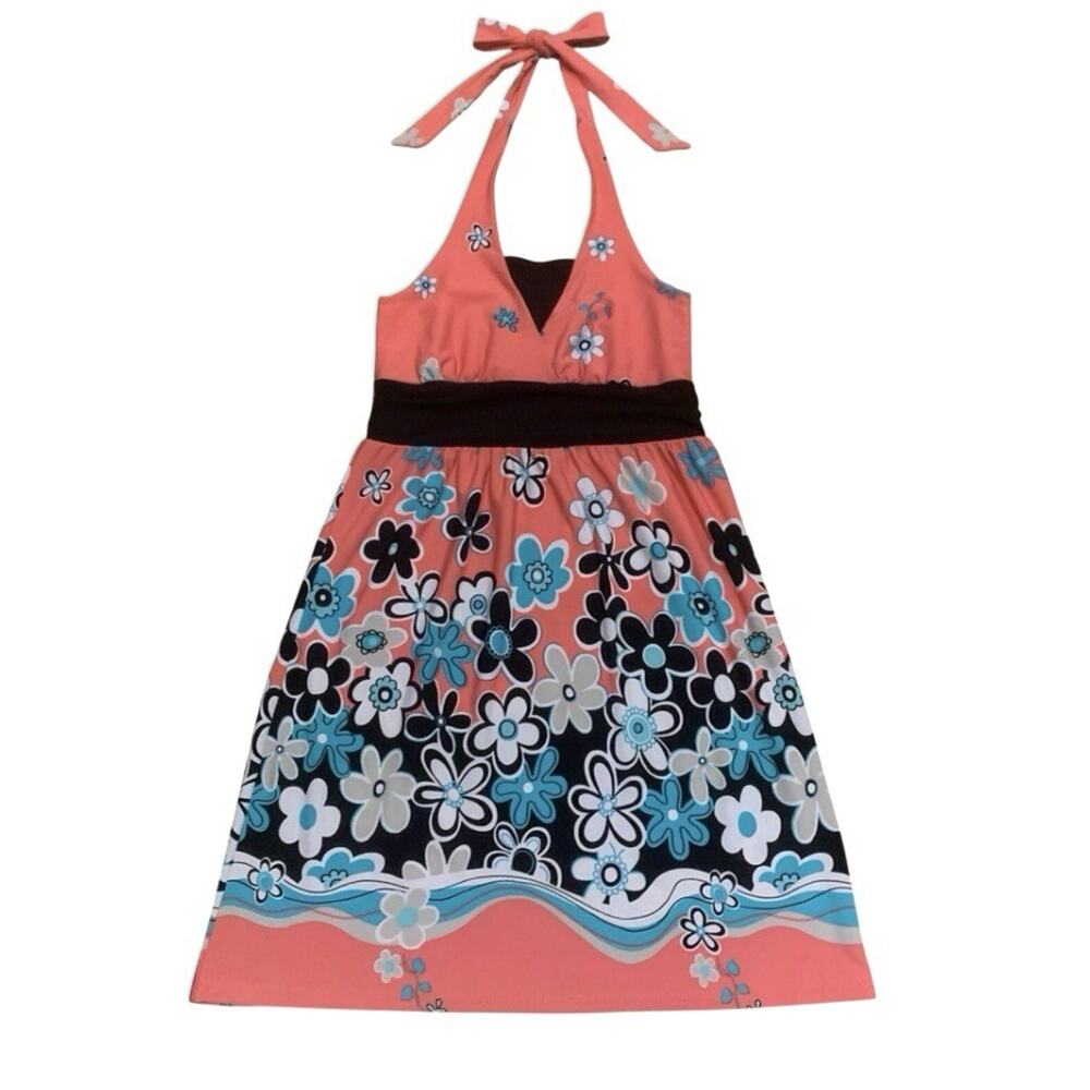 Candieās Girls Sz 7 Y2K Halter Dress Floral Empire Waist Summer